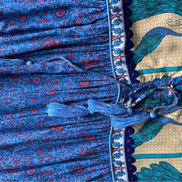 R. Vivimos Boho Festival Midi Blue/Yellow Peacock Print Dress Womens Sz L EUC - Picture 8 of 15